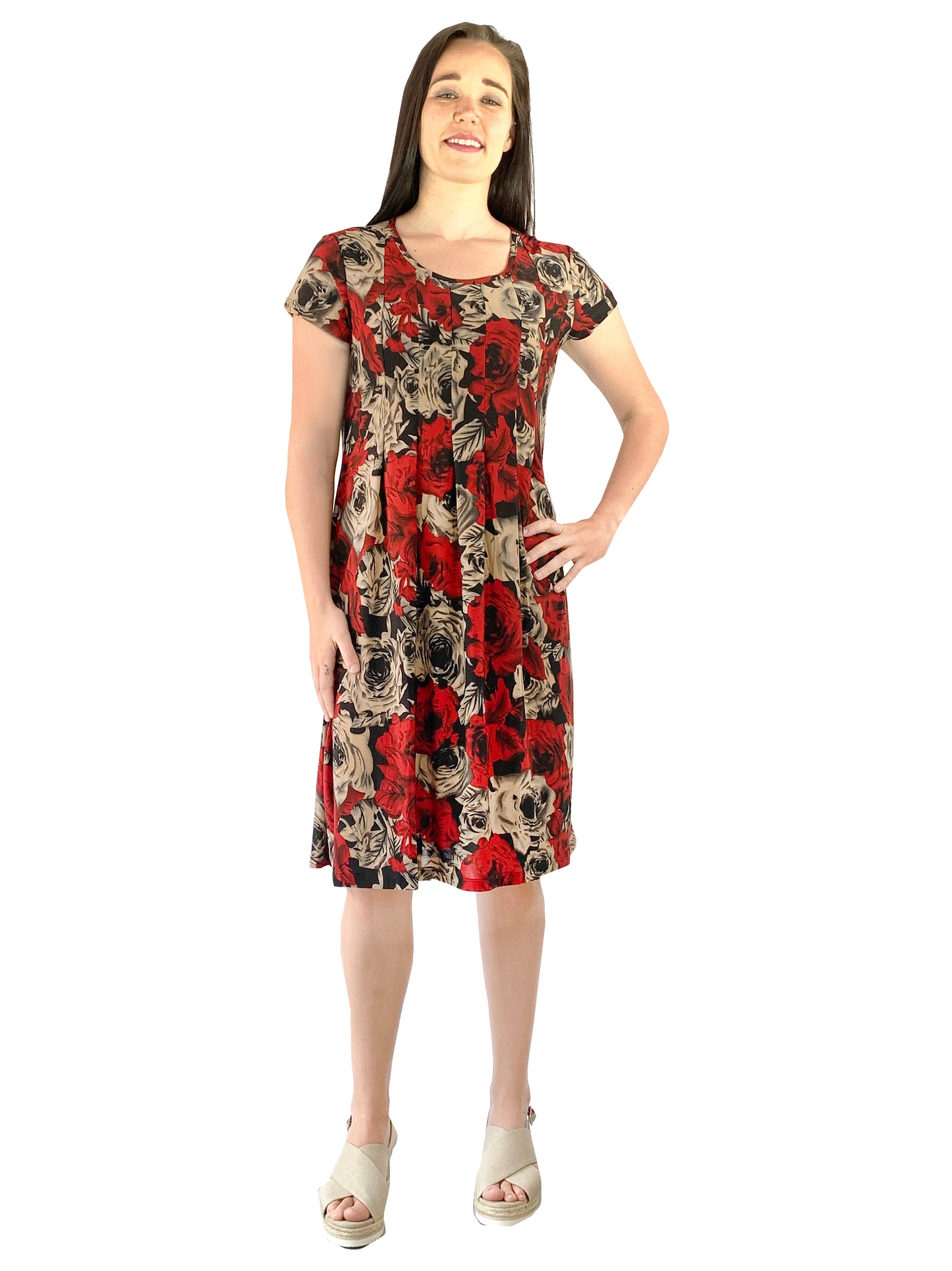 Vestido plisado con rosas de medianoche