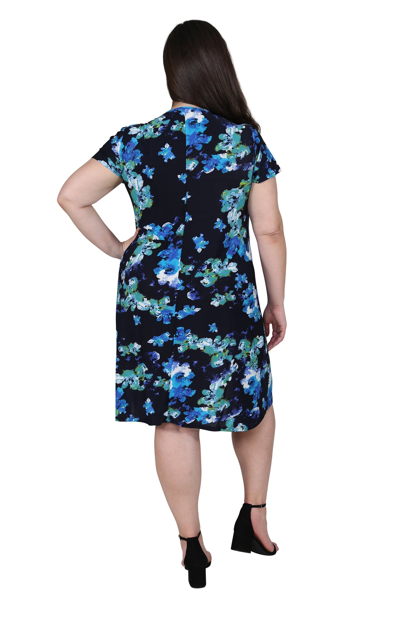 Vestido de manga corta con estampado floral azul La Cera talla grande