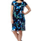 La Cera Blue Floral Print Short Sleeve Dress