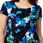 La Cera Blue Floral Print Short Sleeve Dress