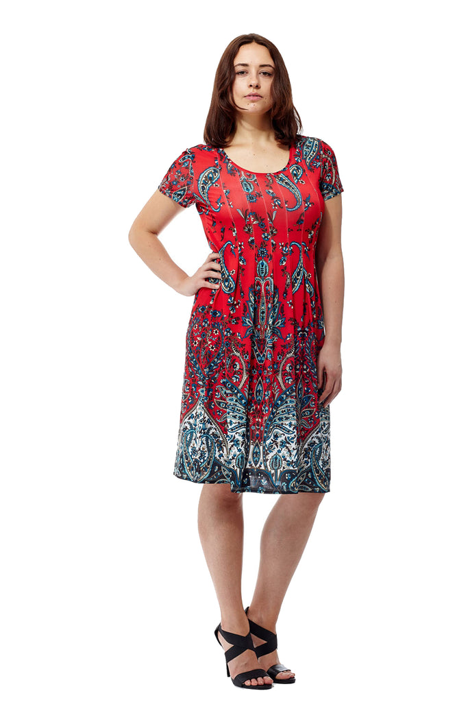 La Cera Paisley Printed Short Sleeve Dress - La Cera