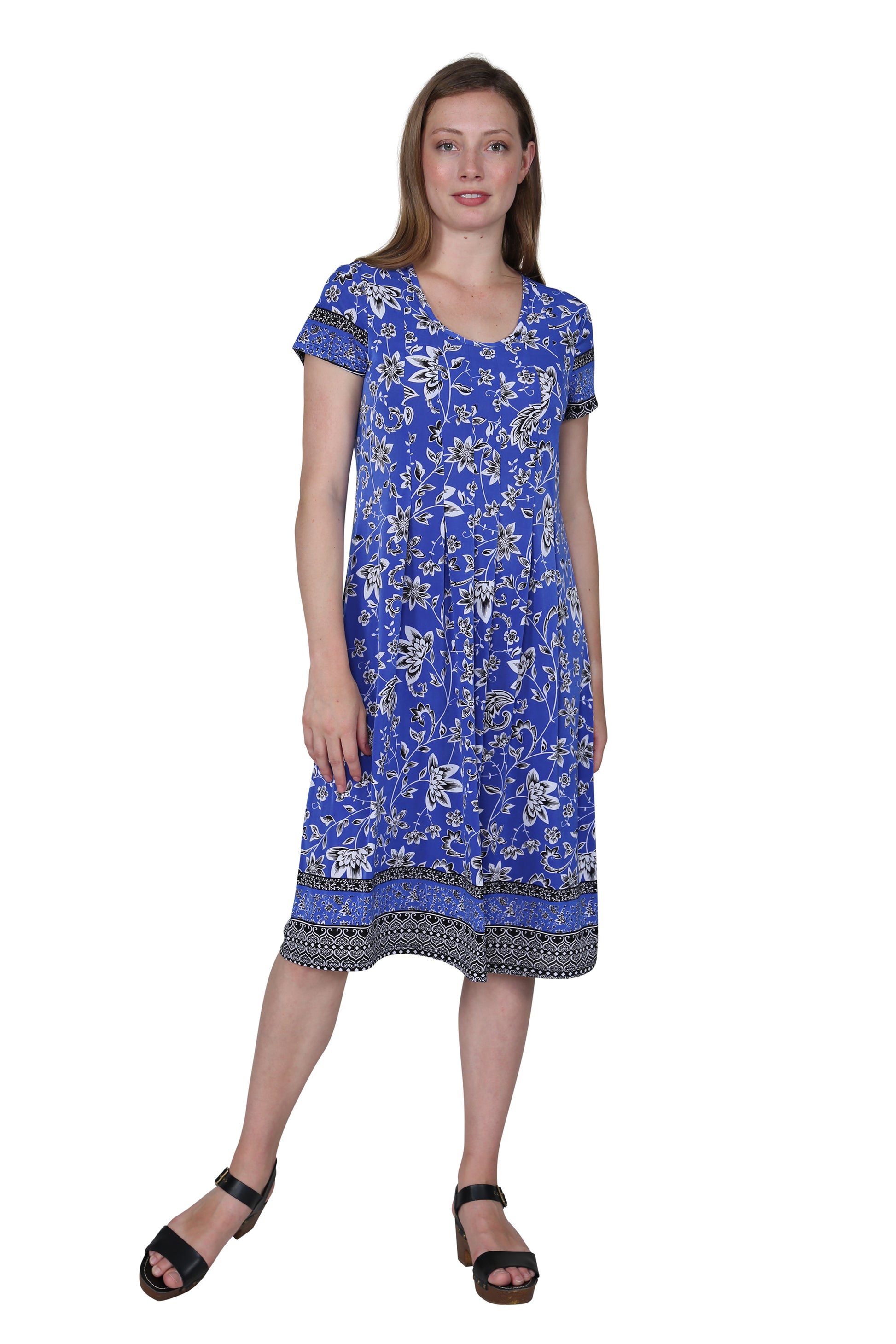 La Cera Floral Border Print Short Sleeve Dress - La Cera