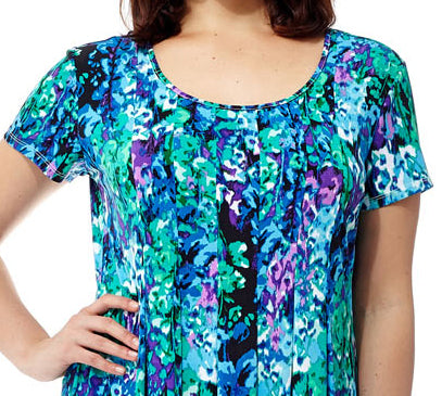 La Cera Teal Multi Print Short Sleeve Dress - La Cera