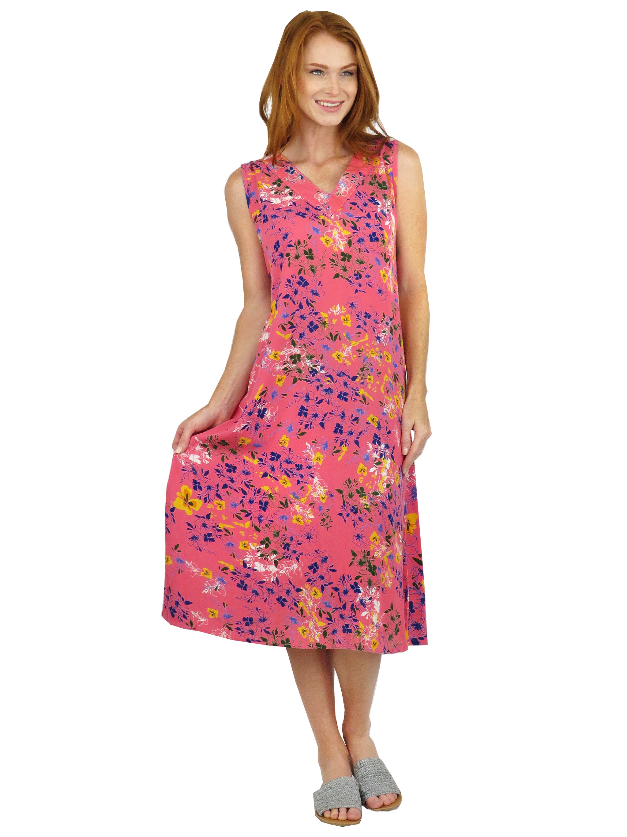 La Cera Sleeveless V-Neck Vibrant Floral Dress - La Cera