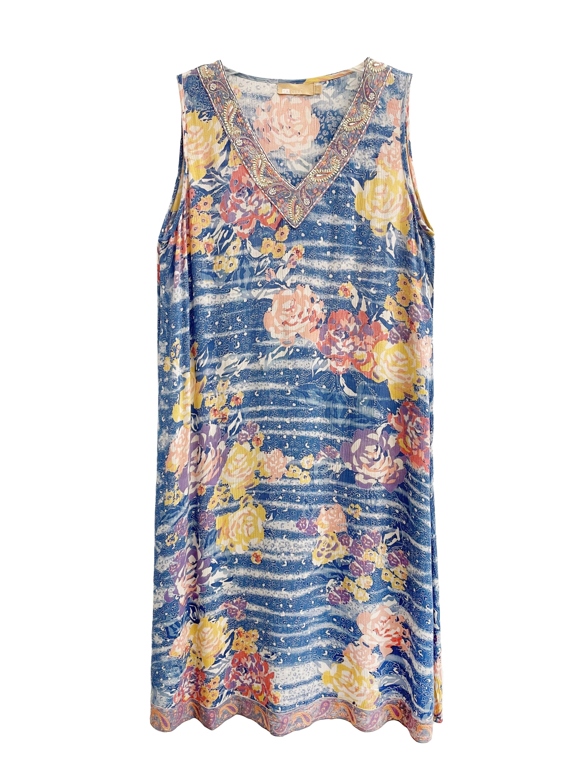 La Cera Sleeveless V-Neck Artistic Floral Dress - La Cera