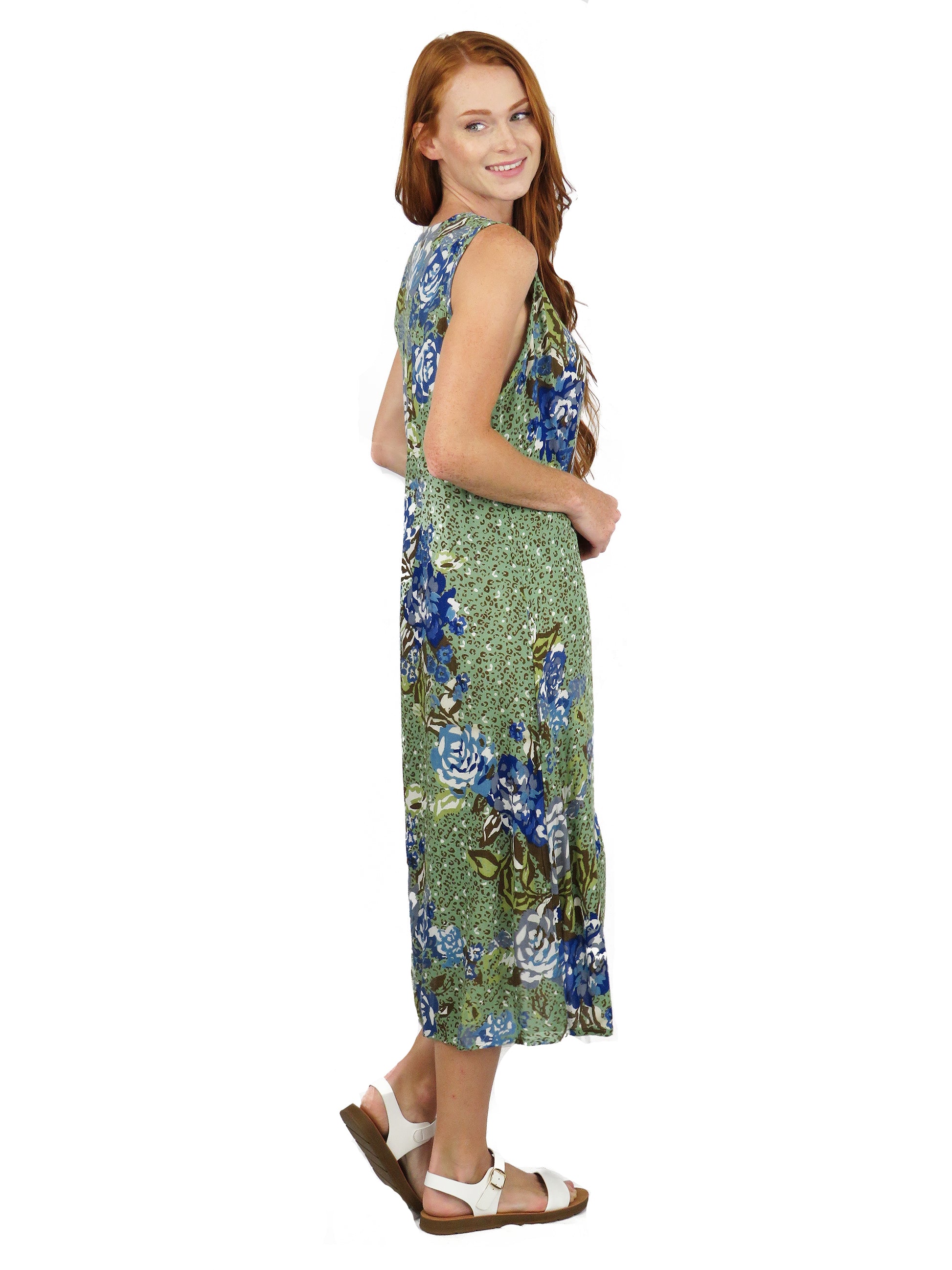 La Cera Sleeveless V-Neck Artistic Floral Dress - La Cera