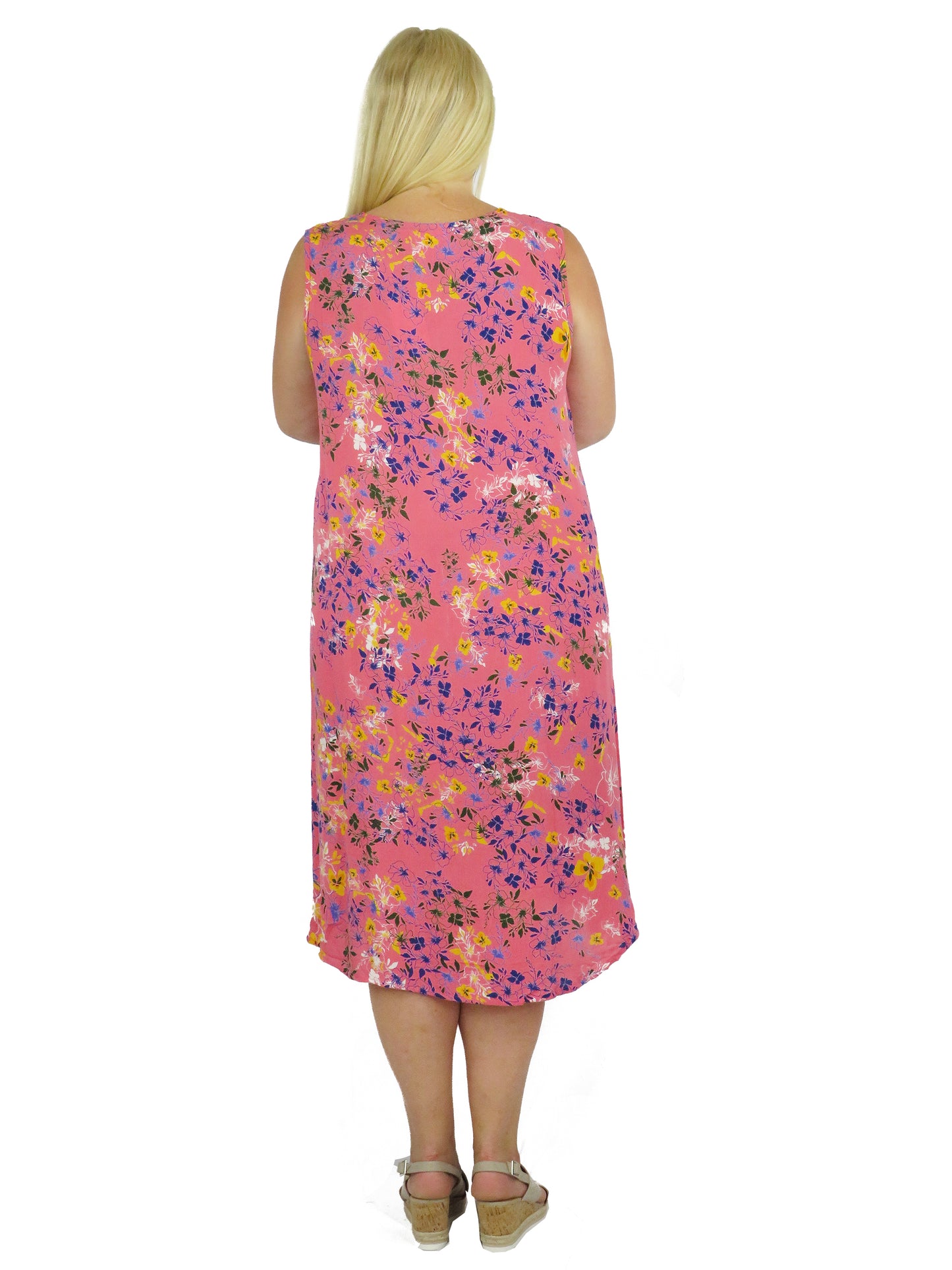 La Cera Sleeveless V-Neck Vibrant Floral Dress - Plus Size