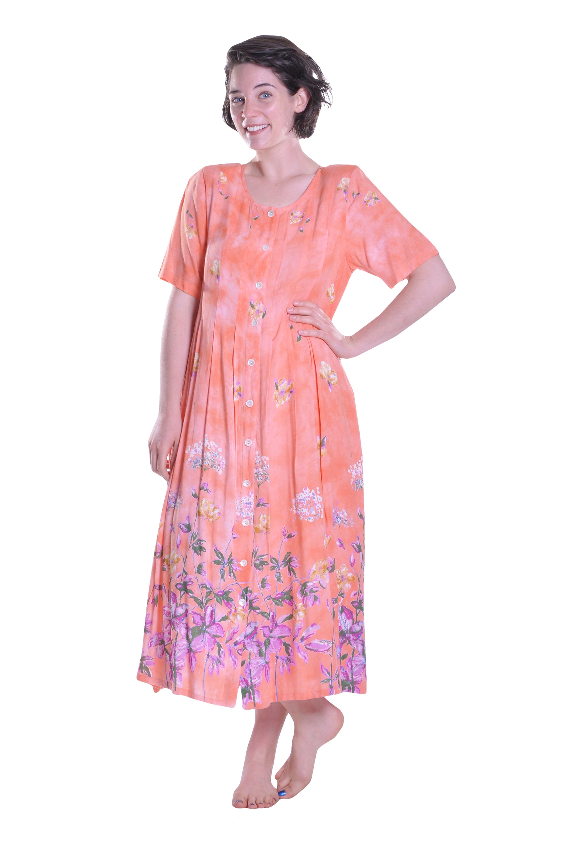 La Cera Button Front Short Sleeve Dress - La Cera