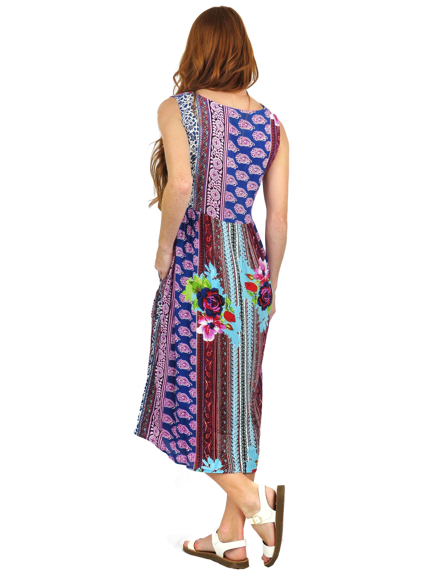 V-Neckline Empire Waist Border Print Dress