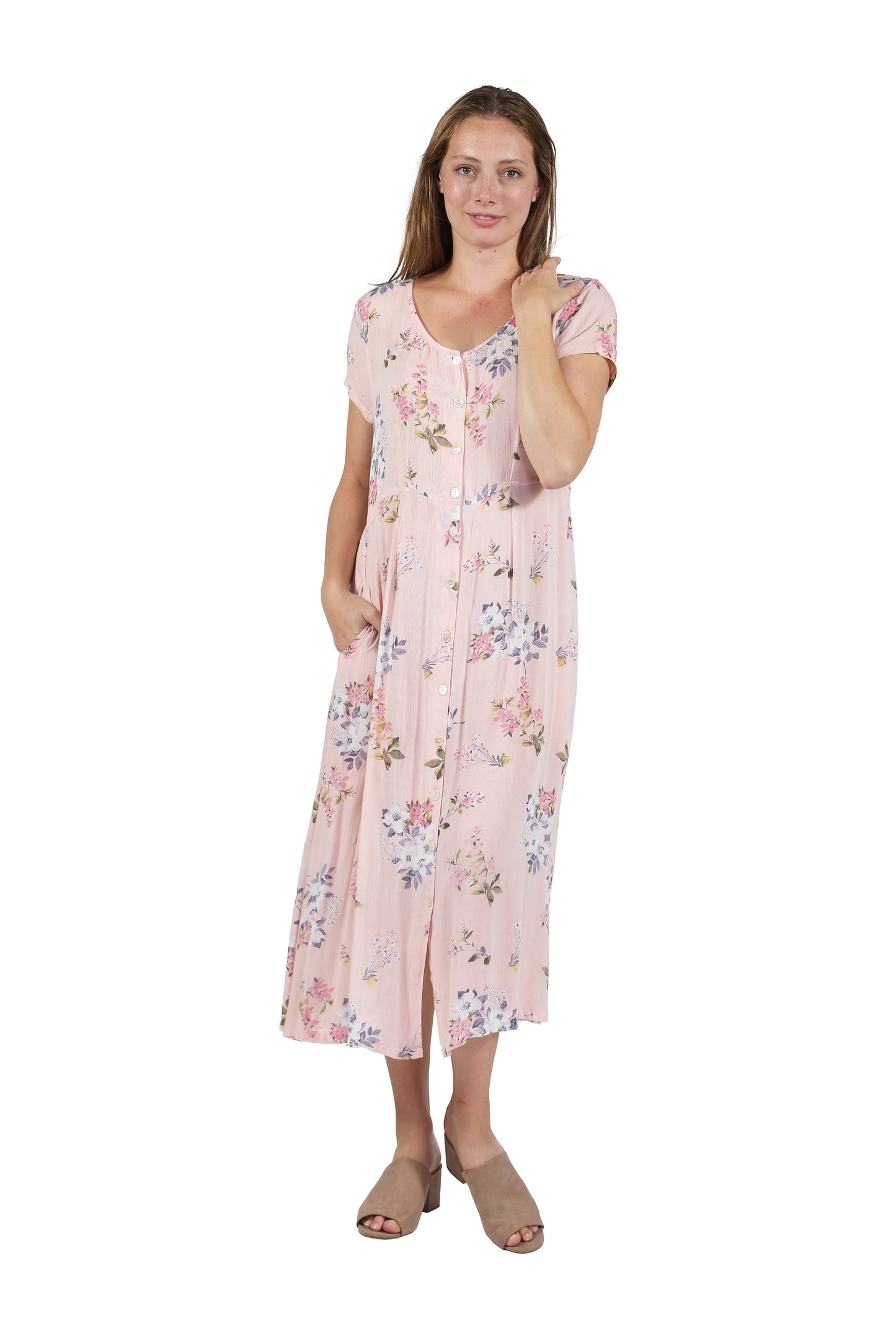 La Cera Button Front Short Sleeve Dress - La Cera