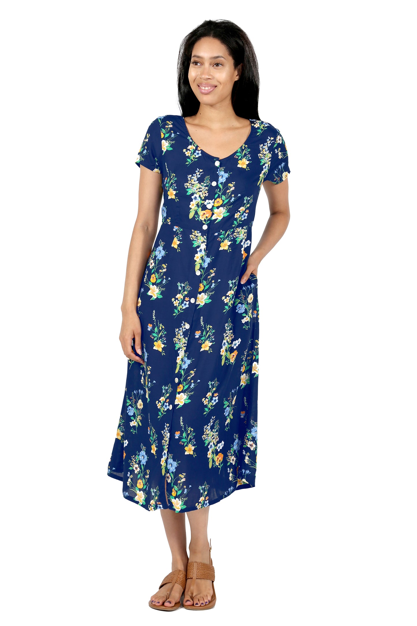 Midnight Garden Button Front Rayon Dress - La Cera