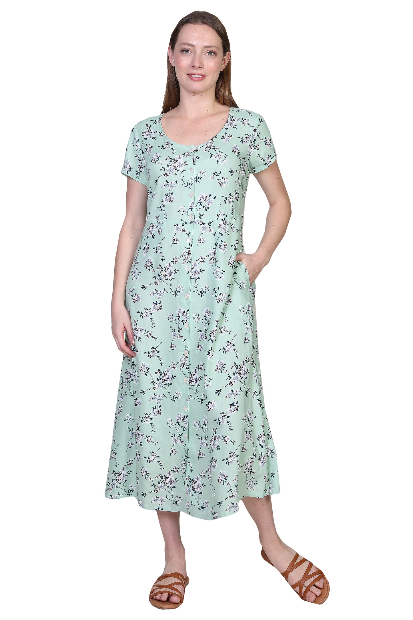 Vestido de manga corta con botones en la parte delantera La Cera