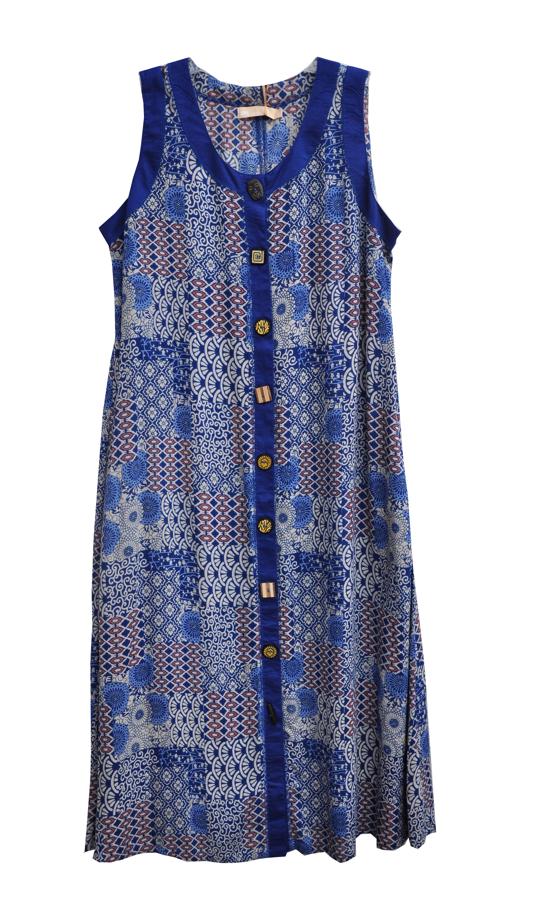La Cera Blue Patchwork Plus Size Sleeveless Dress - La Cera