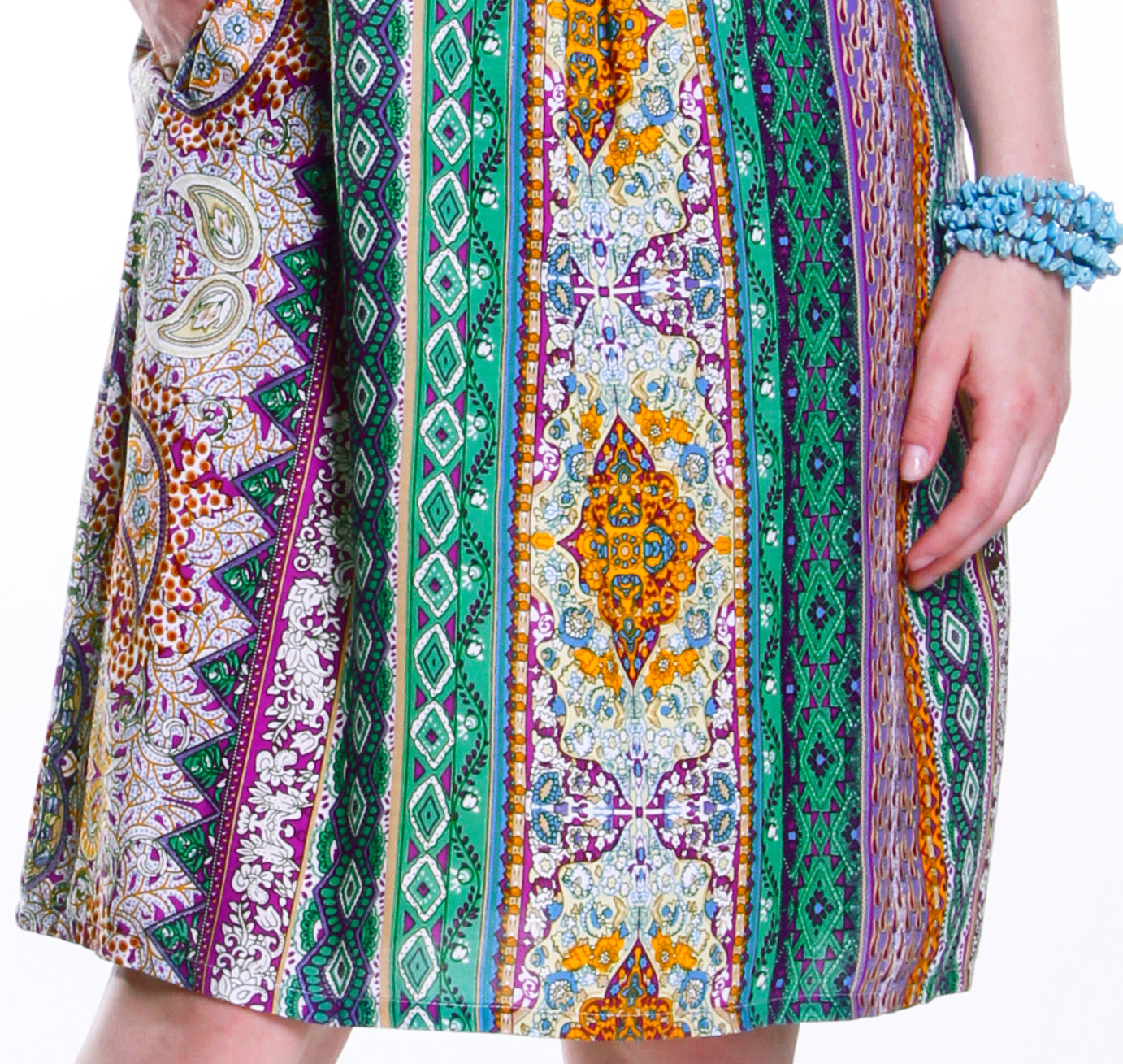 La Cera Green Multi Print Sleeveless Dress - La Cera