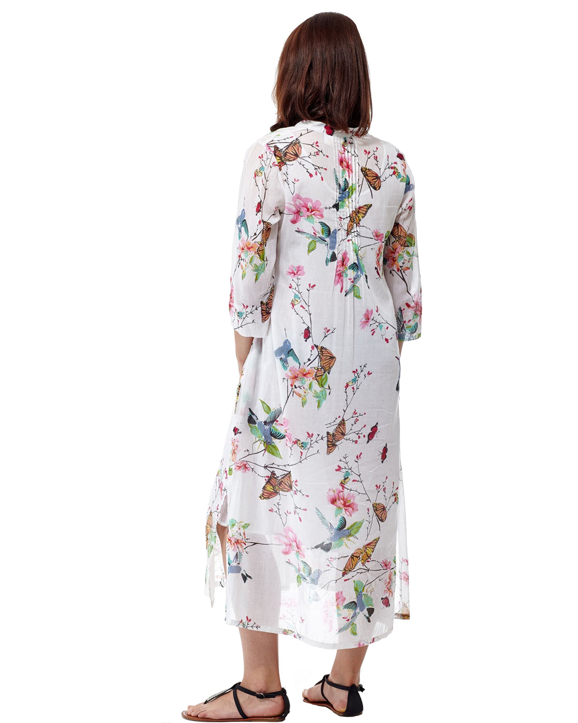 Floral Hummingbird Long Sundress - La Cera