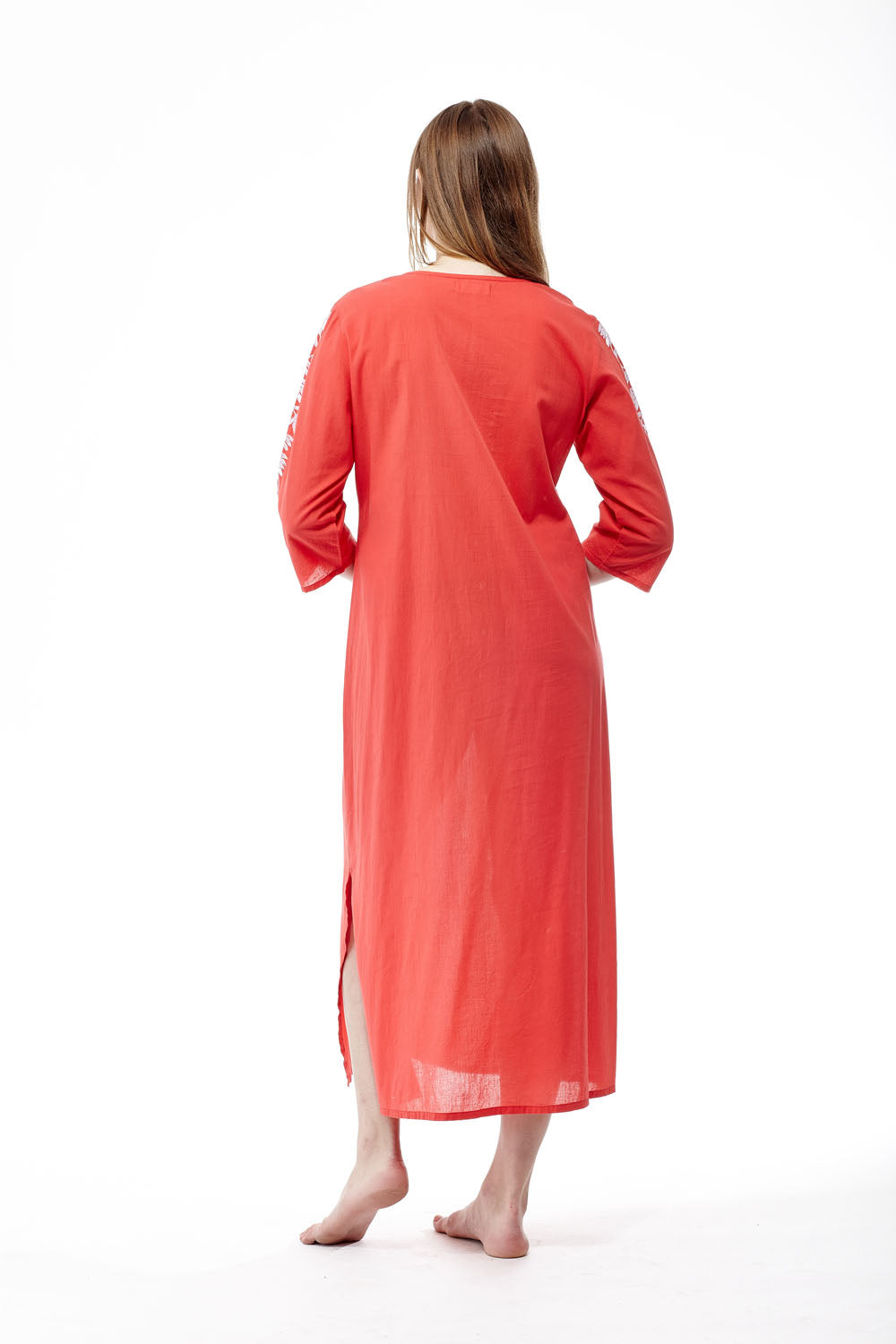 La Cera 3/4 Quarter Length Sleeve Embroidered Caftan - La Cera