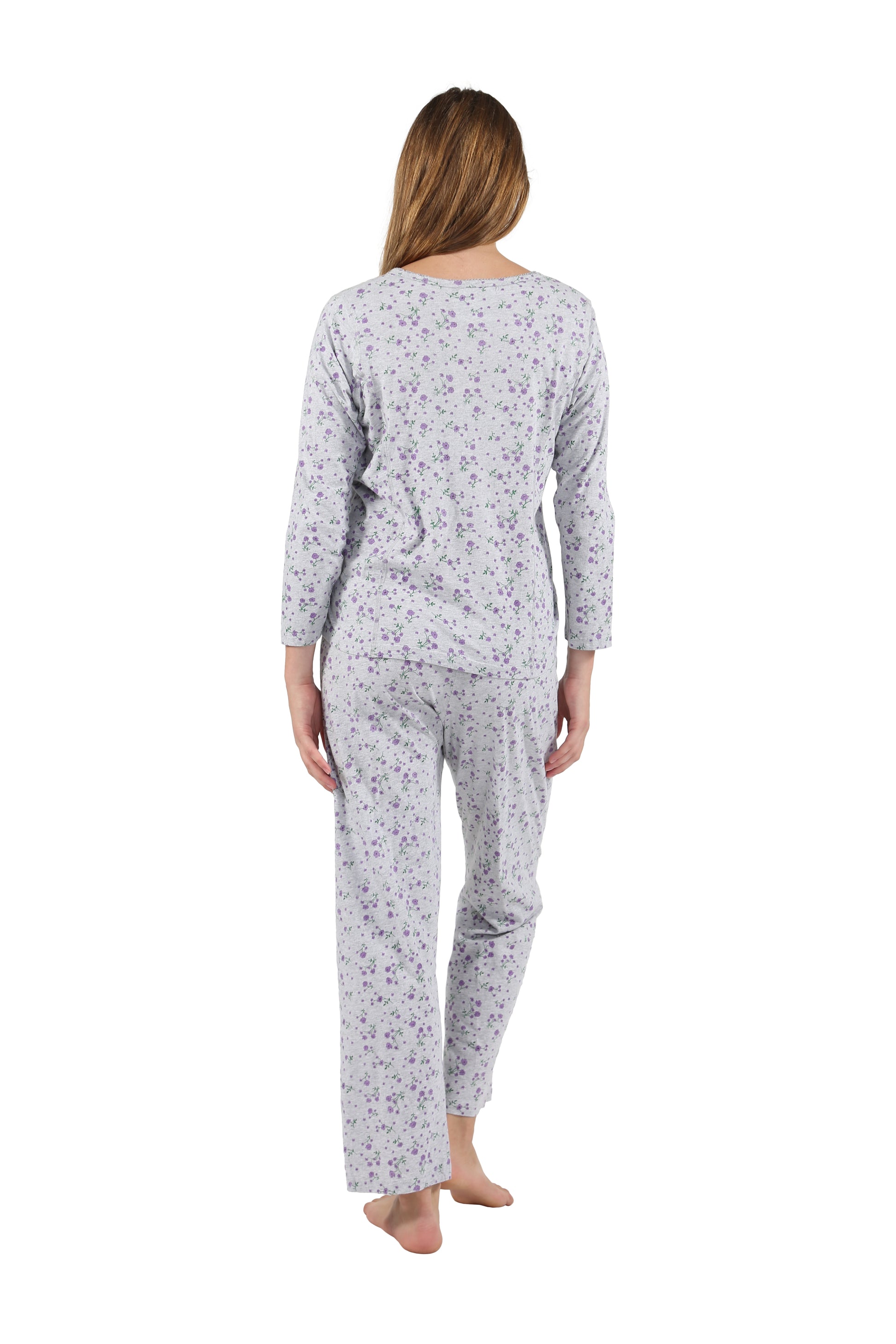 La Cera Knit Floral Pajama Set - La Cera