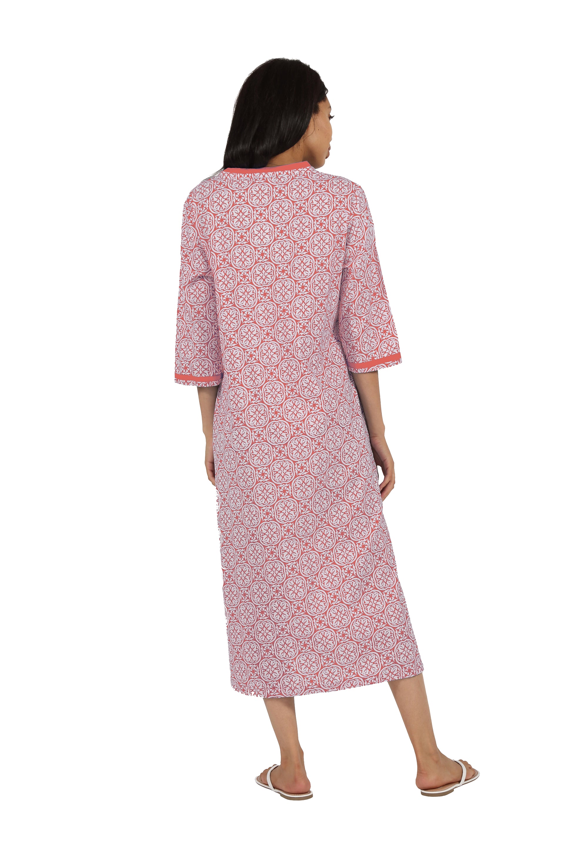 La Cera 100% Cotton Geo Printed Caftan - La Cera