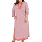 La Cera 100% Cotton Geo Printed Caftan - Plus Size