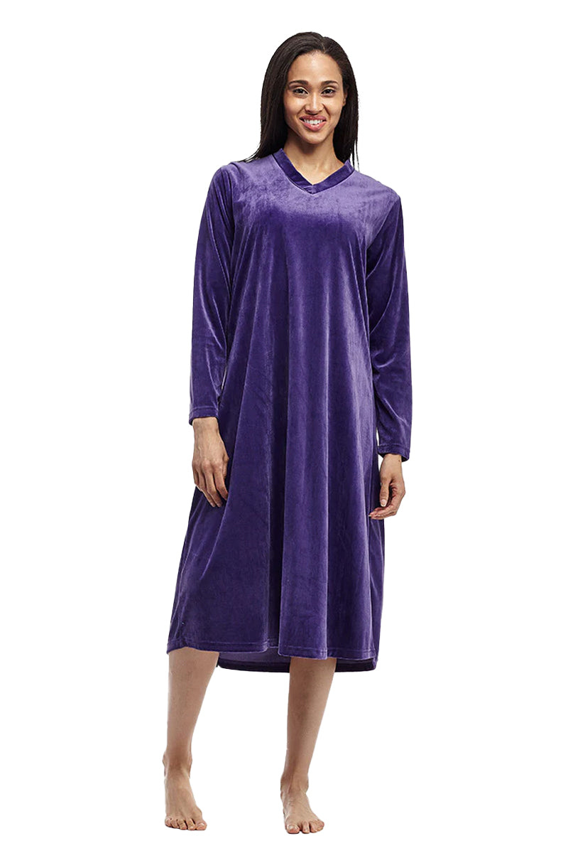 La Cera Long V-Neck Velour Dress - La Cera