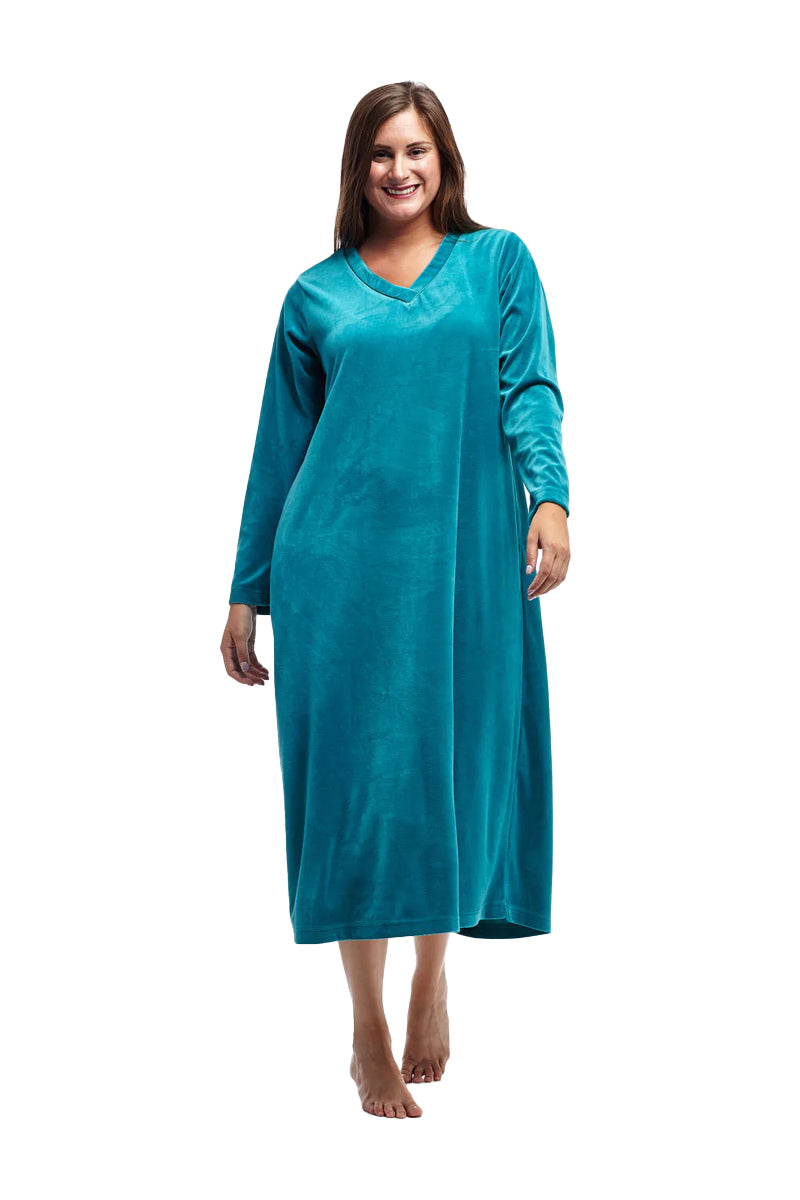 La Cera Long V-Neck Velour Dress - La Cera