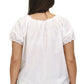 La Cera Plus Size White Embroidered Short Sleeve Peasant Top - La Cera