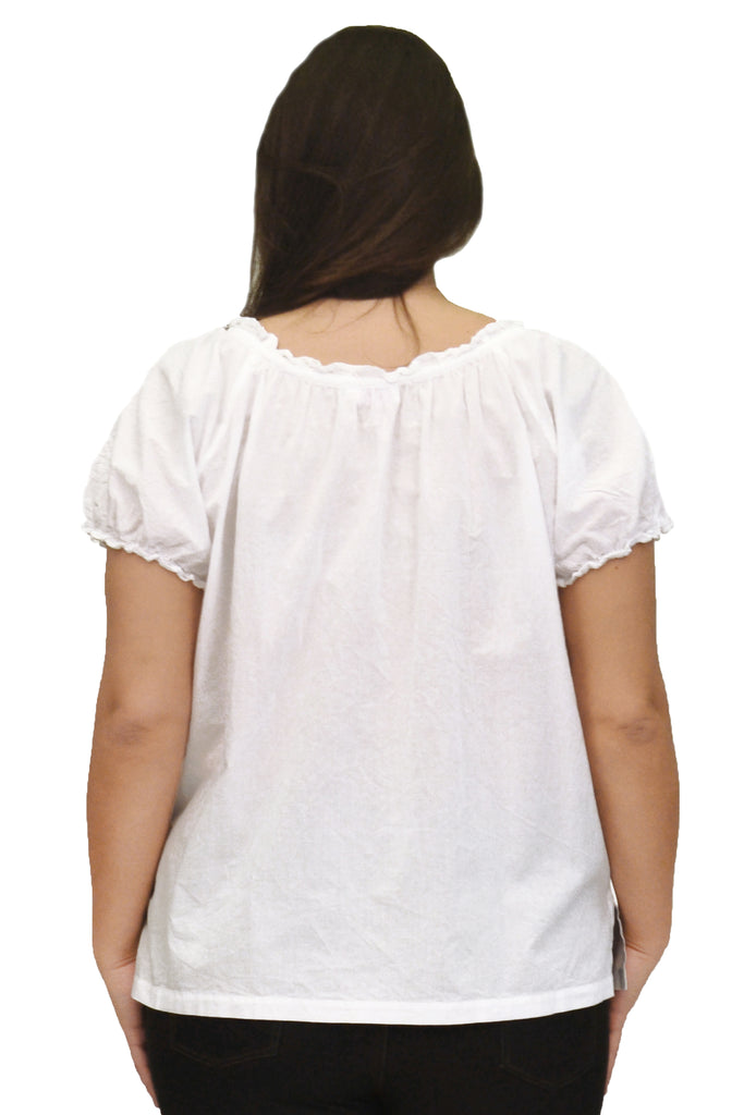 La Cera Plus Size White Embroidered Short Sleeve Peasant Top - La Cera