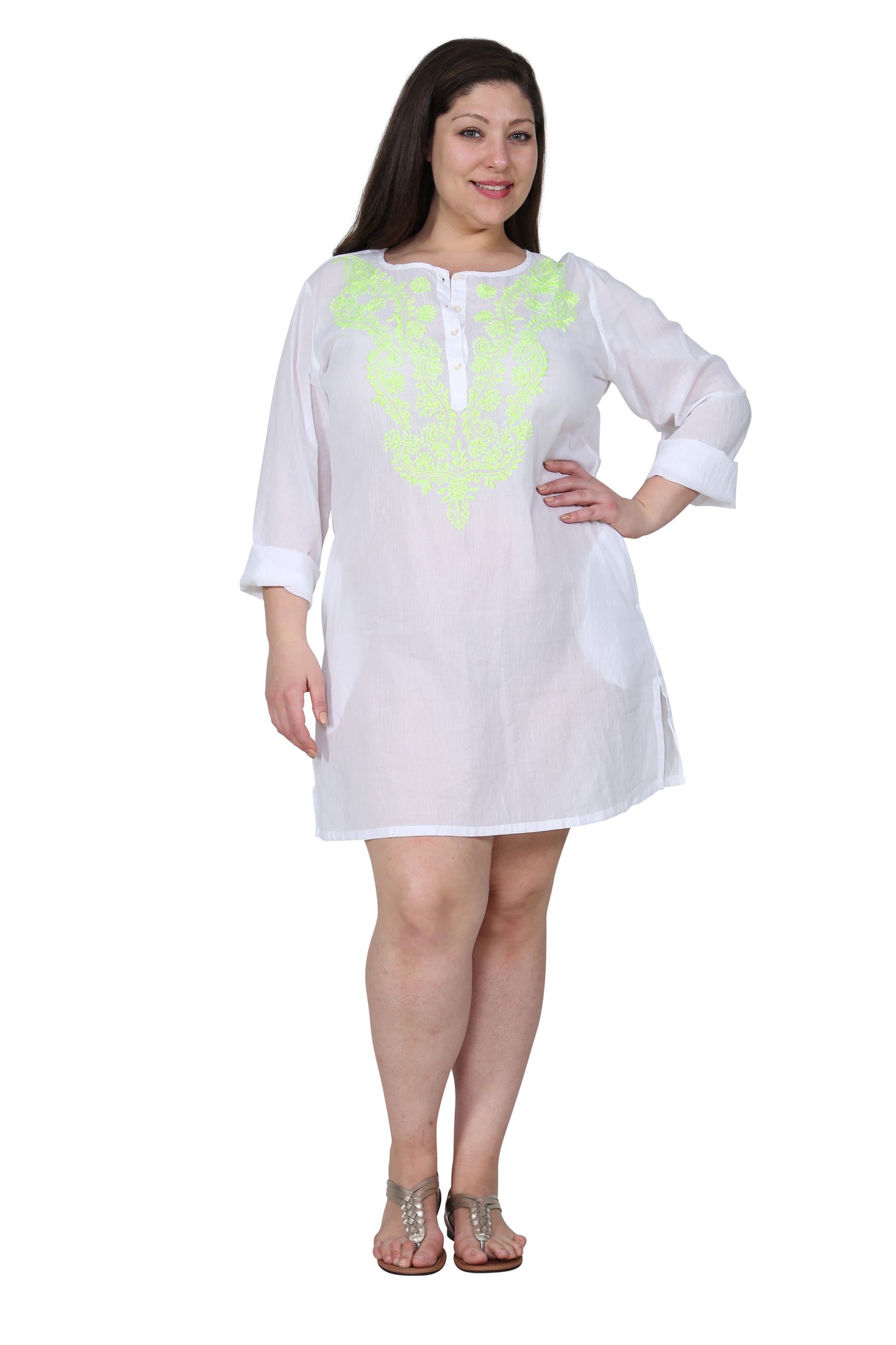 La Cera Plus Size Long Sleeve Button Front Cover Up - La Cera