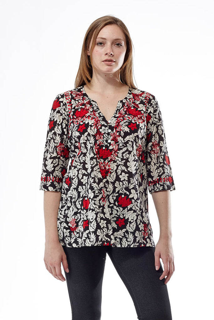 Black and Red Floral Top - La Cera