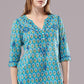 La Cera 3/4 Sleeve Turquoise Embroidered Top - La Cera - 1