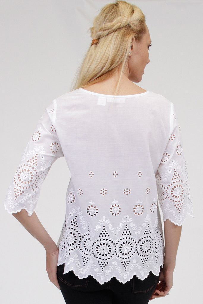 La Cera 3/4 Eyelet Lace Top - La Cera - 3