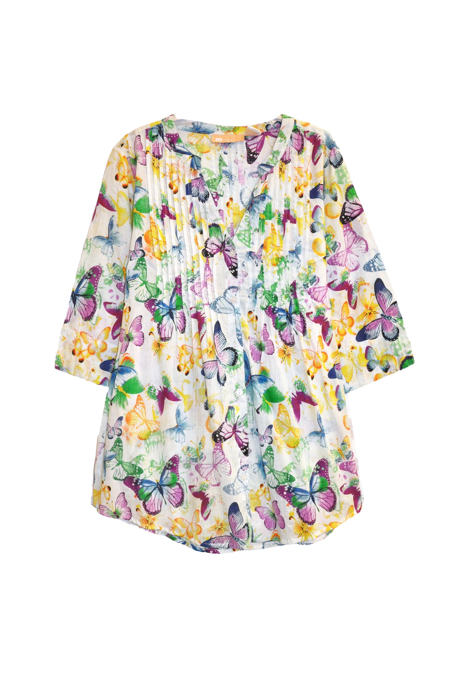La Cera Rainbow Butterfly Print Pleated Tunic - Plus Size