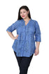 Plus Size Blue Paisley Pleated Tunic - La Cera