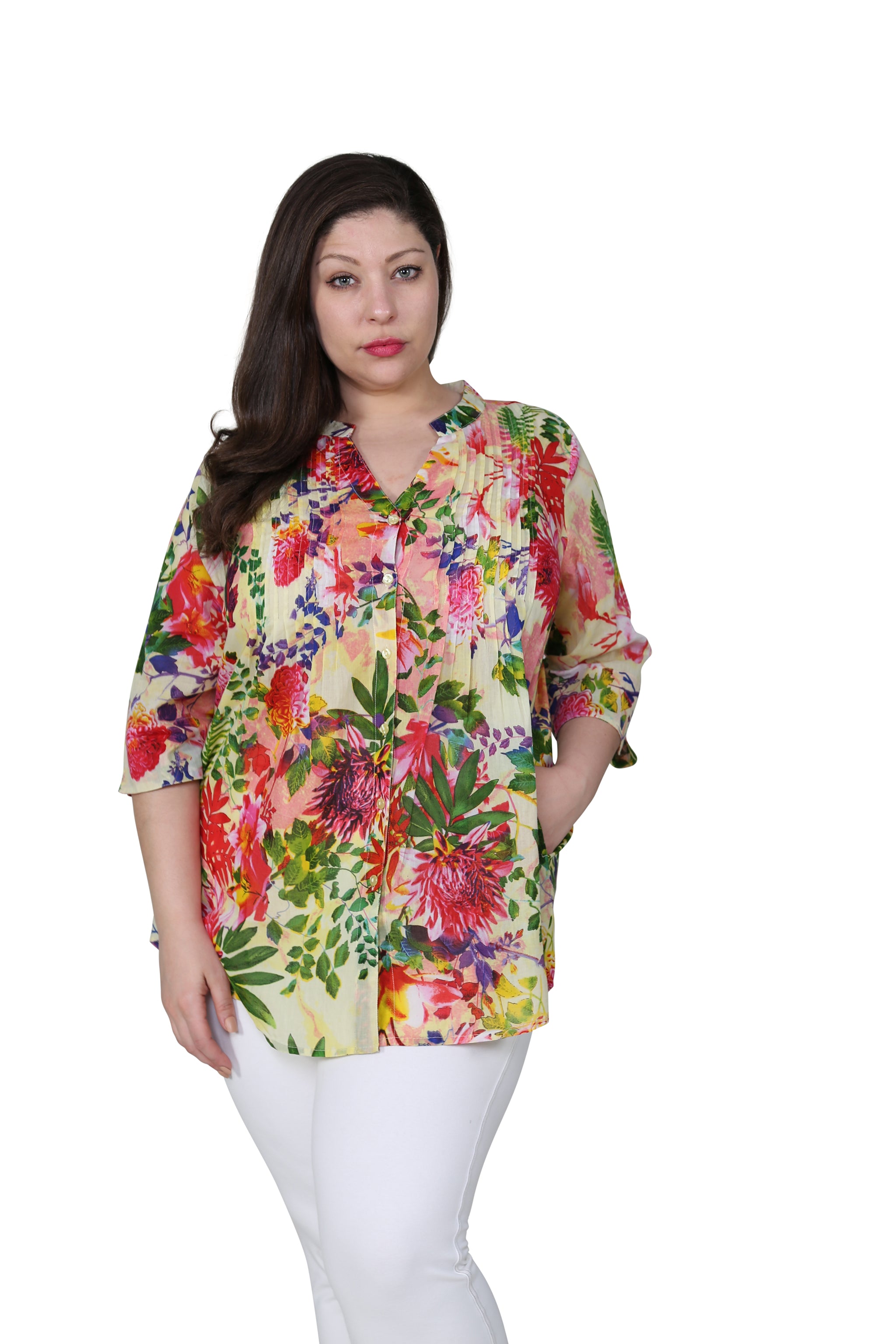 Plus Size Tropical Garden Release Print Tunic - La Cera