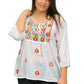 La Cera Plus Size Embroidered Peasant Top - La Cera