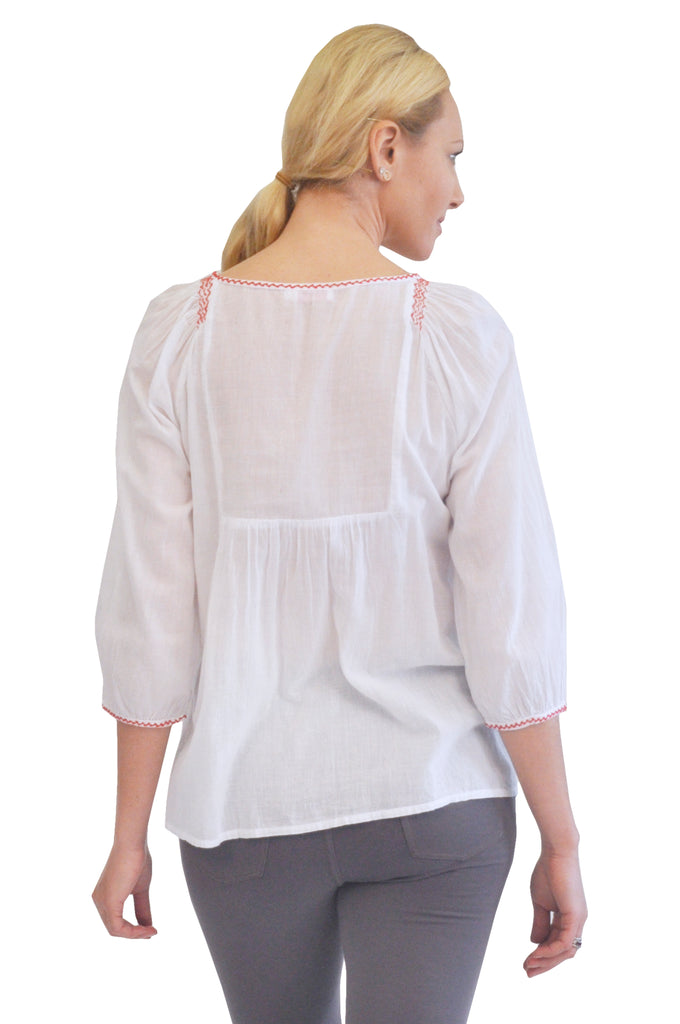 La Cera Multicolored Embroidered Top - La Cera