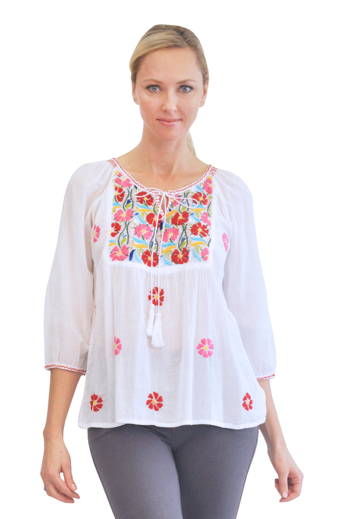 La Cera Multicolored Embroidered Top - La Cera