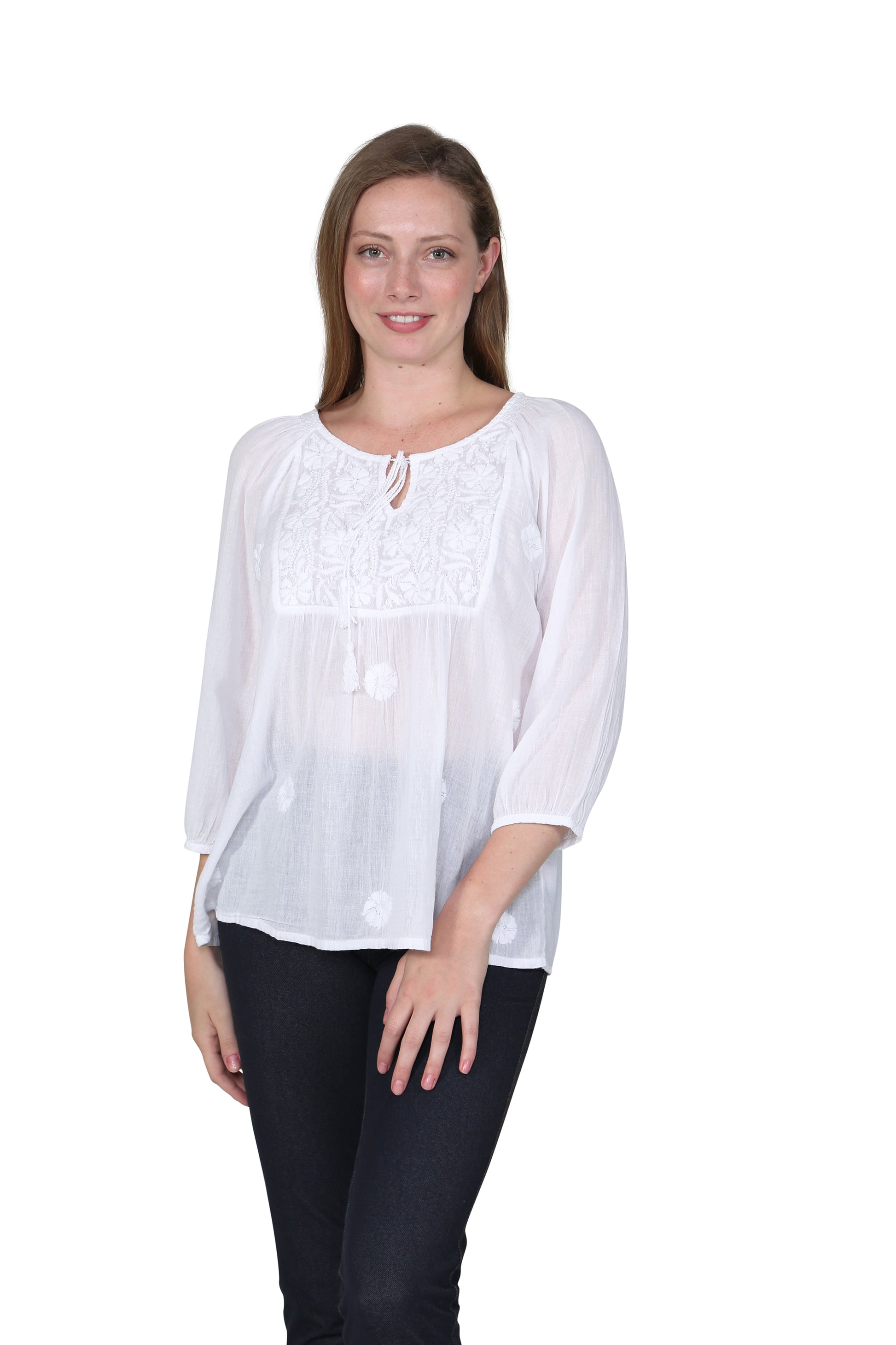 Embroidered White Top - La Cera