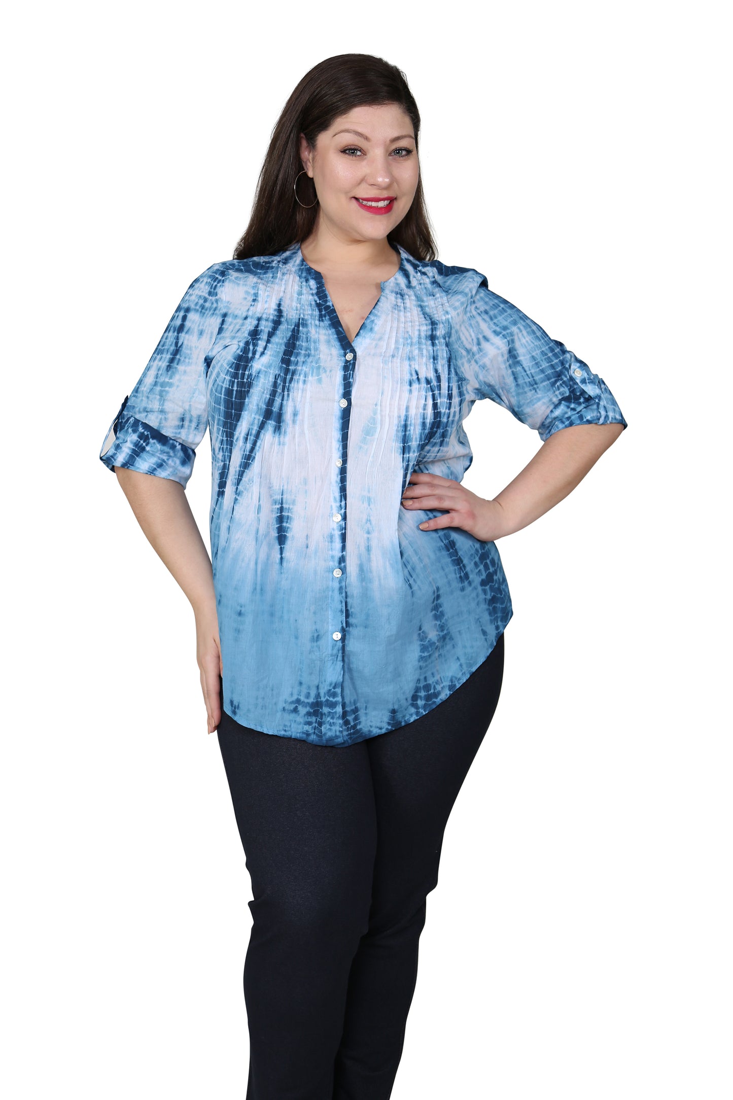Plus Size Tie Dye Pleated Tunic - La Cera