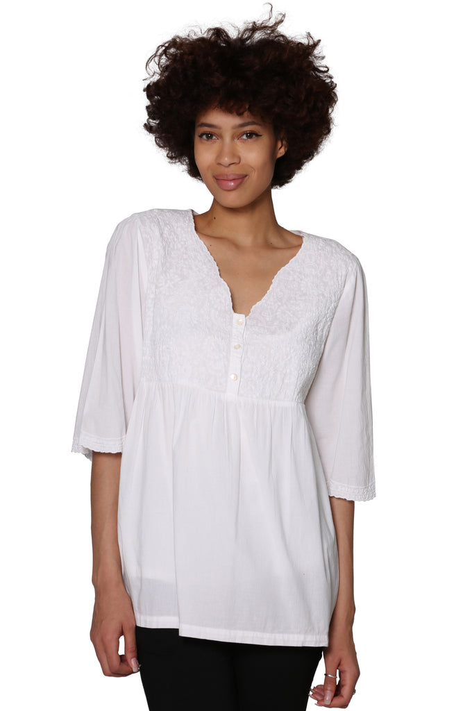 La Cera Embroidered Bodice Blouse - La Cera