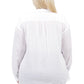 La Cera Plus Size White Puckered Button-up Top - La Cera