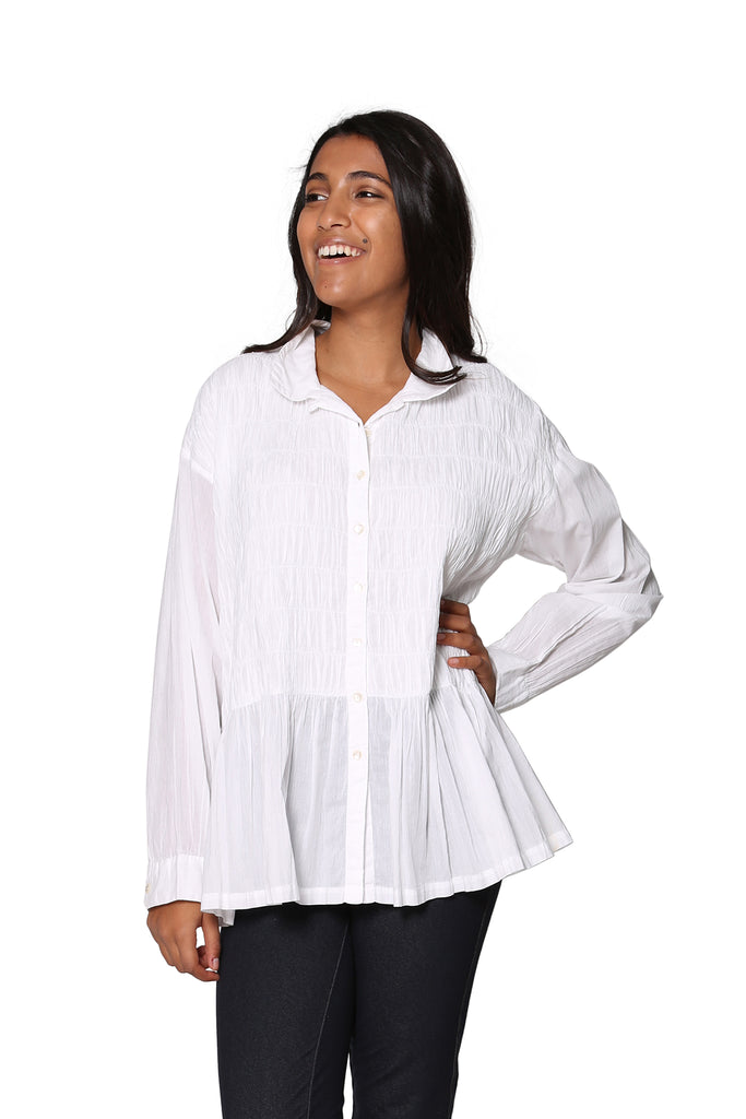 La Cera Puckered Button-up Top - La Cera