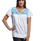 La Cera Cap Sleeve Hand Embroidered White Top - La Cera