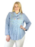 Seersucker Embroidered Button Front Shirt - Plus Size - La Cera