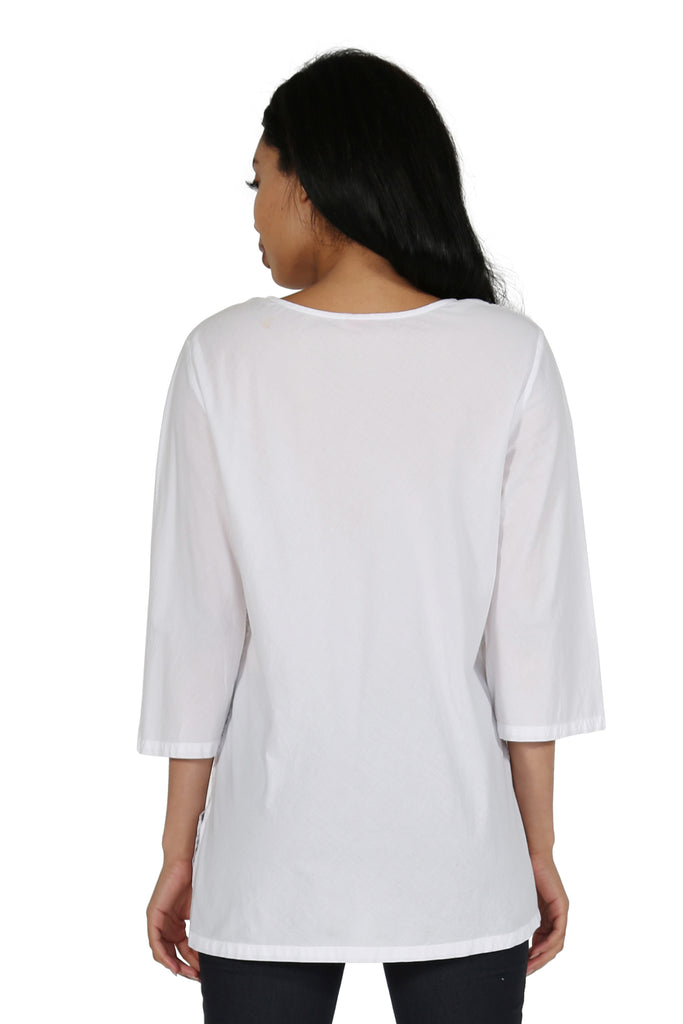 White Floral Embroidered Top - La Cera