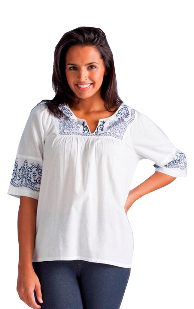 White Embroidered Yoke Top - La Cera