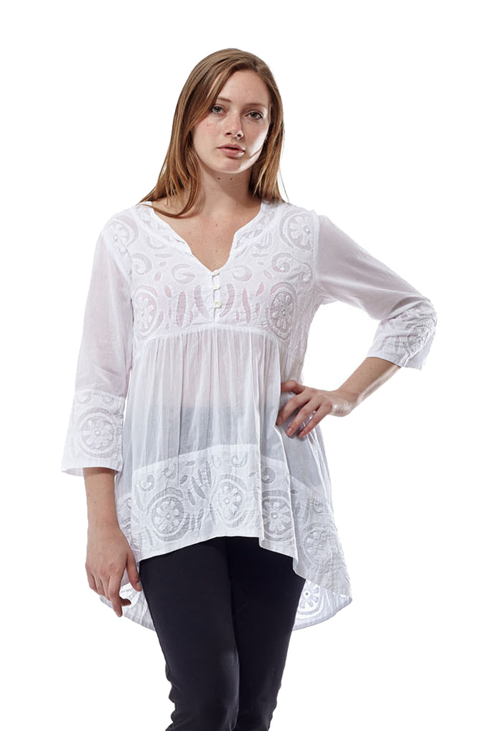 La Cera Applique Trimmed Tunic Top - La Cera