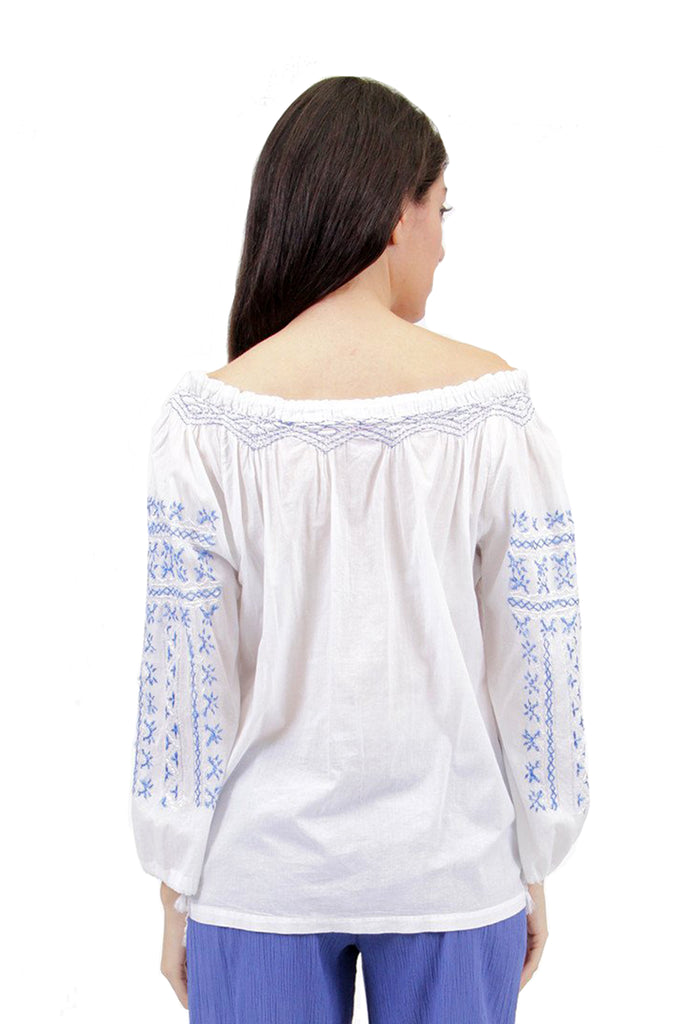 La Cera Hand-Embroidered Peasant Top - La Cera