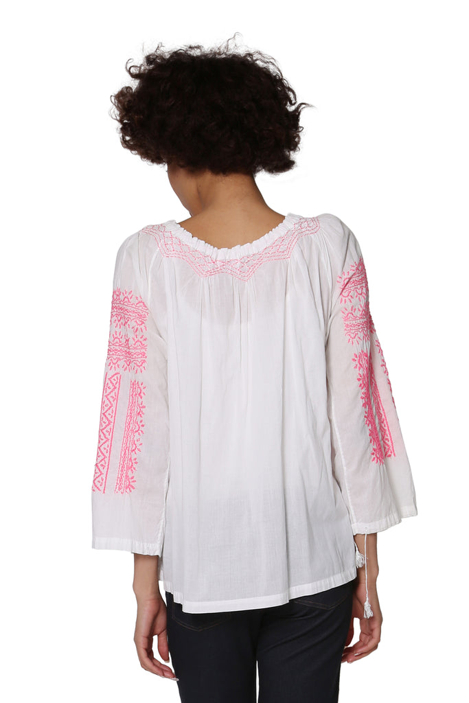 La Cera Hand-Embroidered Peasant Top - La Cera