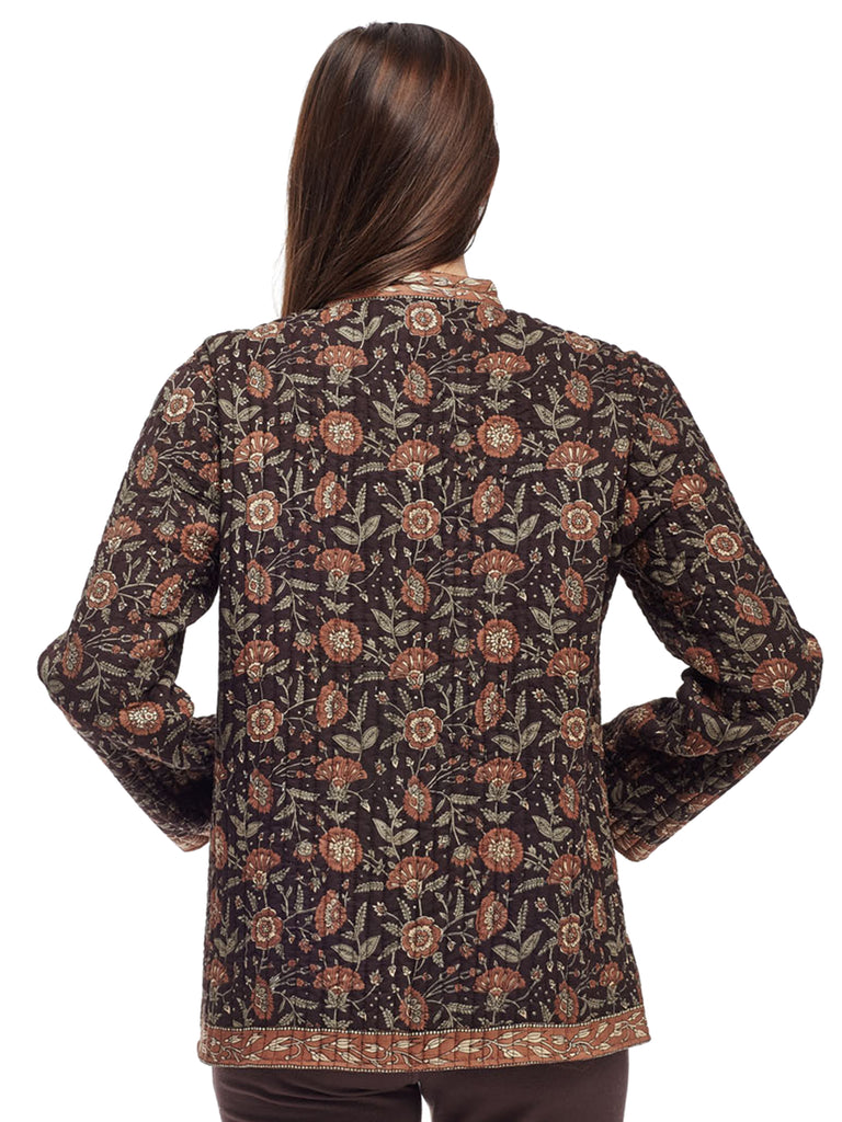 La Cera Quilted Brown Mandarin Jacket - La Cera